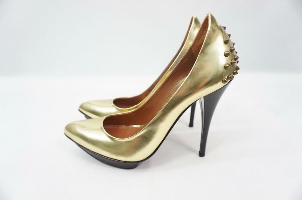 ALEXANDER MCQUEEN USED 38 GOLD PATENT LEATHER STUDDED HEELS/STILETTOS ITALY
